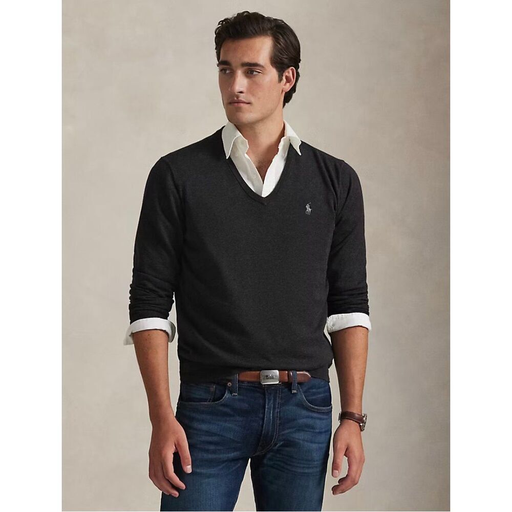 Ralph Lauren Pima Cotton V-Neck Pony Logo Sweater | Classic Preppy Knit Pullover
